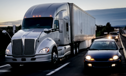 Semi-Truck Driving in Traffic