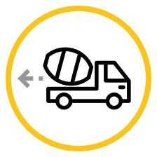An icon of a cement truck backing up.