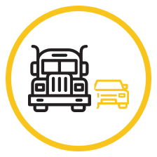 An icon of a truck with a car in it's blindspot moving forward.