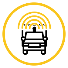 An icon of a truck with wireless bars above it. 